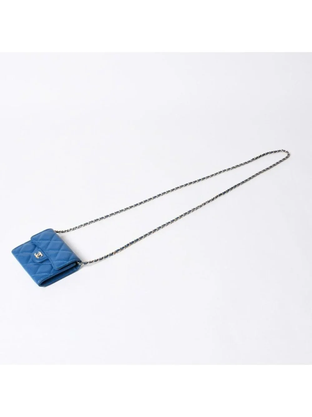Chanel Chain Wallet Coin Purse CC Logo Caviar Leather Blue